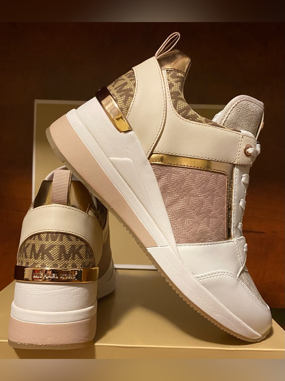 Michael Kors - Stylish, Wedge Georgie Trainers With Logo And Gold Accents.
